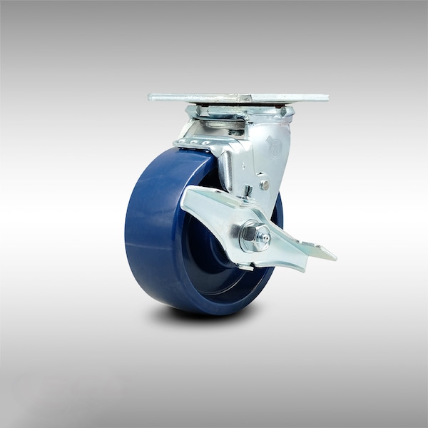 5 Inch Stainless Steel Solid Poly Swivel Caster with Ball Bearing and Brake SCC